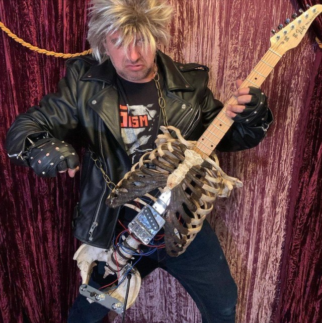 Musician Prince Midnight from the USA made a guitar from the skeleton of his uncle Philip - Brutality, Guitar, Skeleton, Longpost