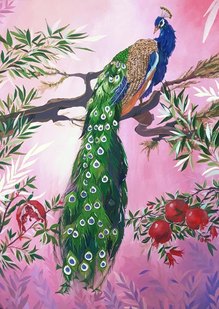 Peacock - My, Animals, Drawing, Painting, Animalistics, Art, Paints, Sunset, Presents, Gouache, Birds