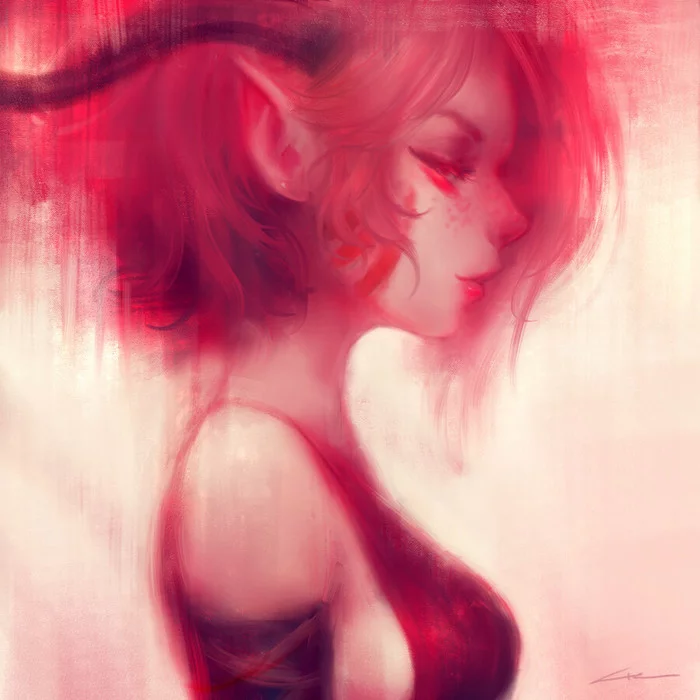 Horns - Art, Drawing, Girls, Horns, Monster girl, Alex Chow