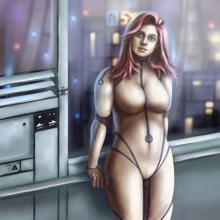 Pack of androids - NSFW, My, Digital drawing, Girls, Photoshop, Longpost, Robot