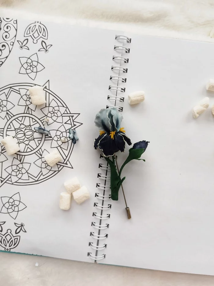 Iris brooches made of polymer clay - My, Polymer clay, Brooch, Needlework without process, Flowers, Longpost