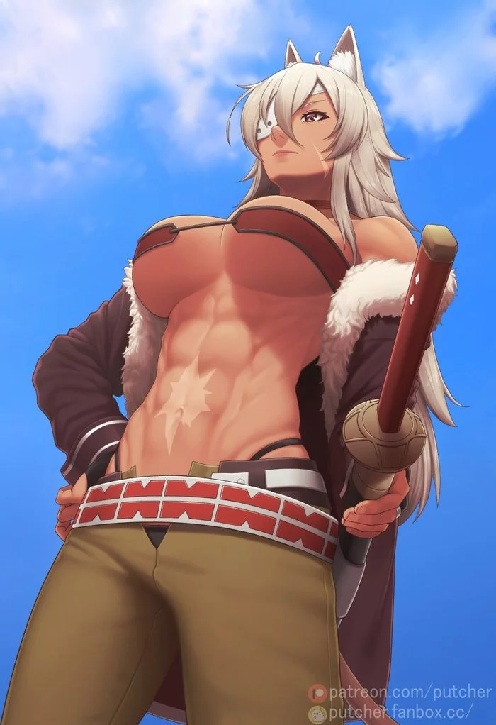 Ghislaine Dedoldia - NSFW, Strong girl, Art, Muscleart, Ghislaine dedoldia, Mushoku tensei, Anime, Anime art, Animal ears, Breast, Putcher