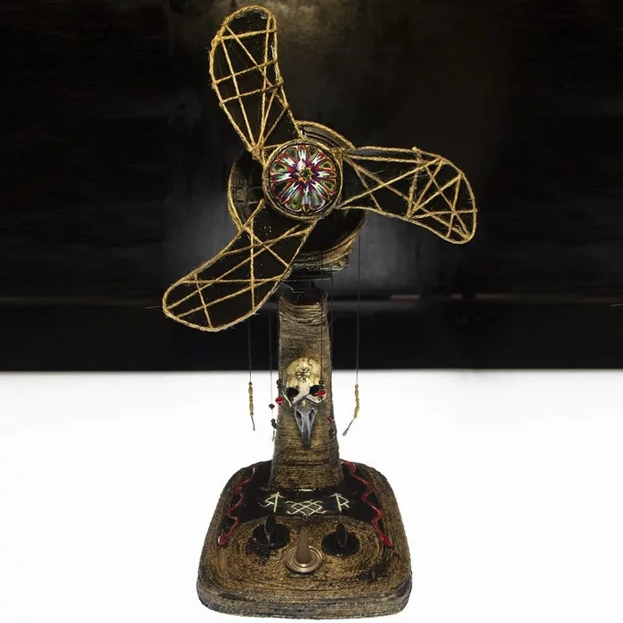 Runic fan with Plague Doctor elements - Fan, Handmade, Scull, Runes, Needlework without process