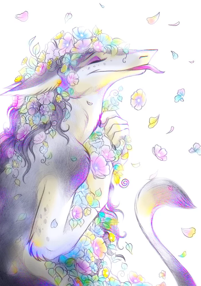 Sergal and flowers - Furry, Art, Flowers, Sergal, Deygira-Blood