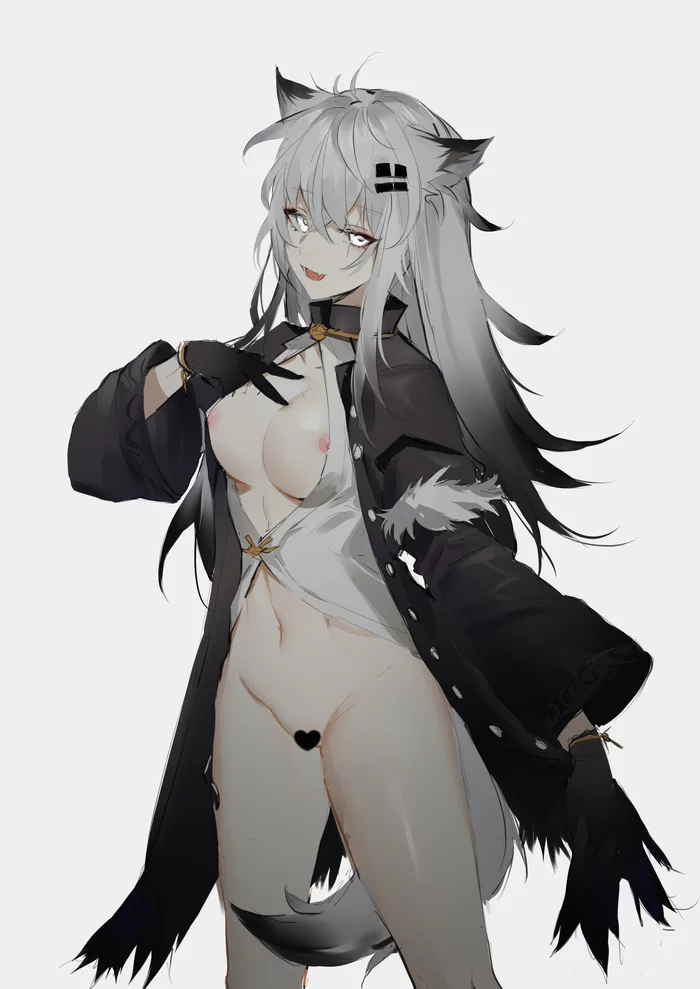 Lappland (Arknights) - NSFW, Anime, Anime art, Lappland, Arknights, Art, Animal ears, Breast, Games, Tail