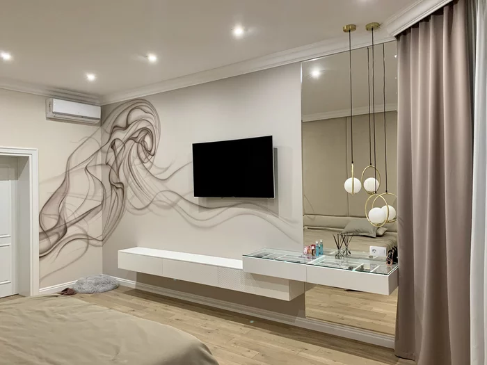 Airbrushing in the bedroom interior - My, Airbrushing, Wall painting, Interior Design, Artist, Art, Abstraction, Mural, Painting, Video, Longpost