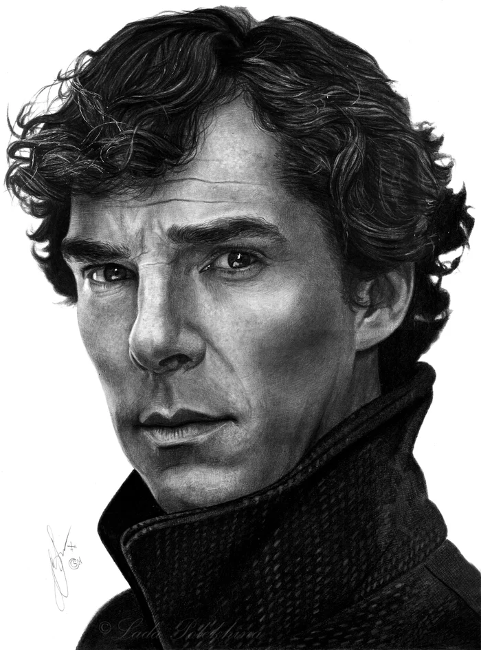Portrait in pencil. - My, Portrait, Pencil drawing, Graphics, Benedict Cumberbatch, BBC Sherlock series, Celebrities, Actors and actresses, Drawing, , Hyperrealism