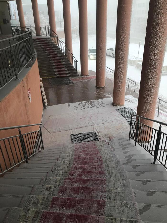 When two organizations share one building and one has a perfectionist janitor - My, Street cleaner, Perfectionism, Snow, Office, Yakutsk, Building, Snow removal