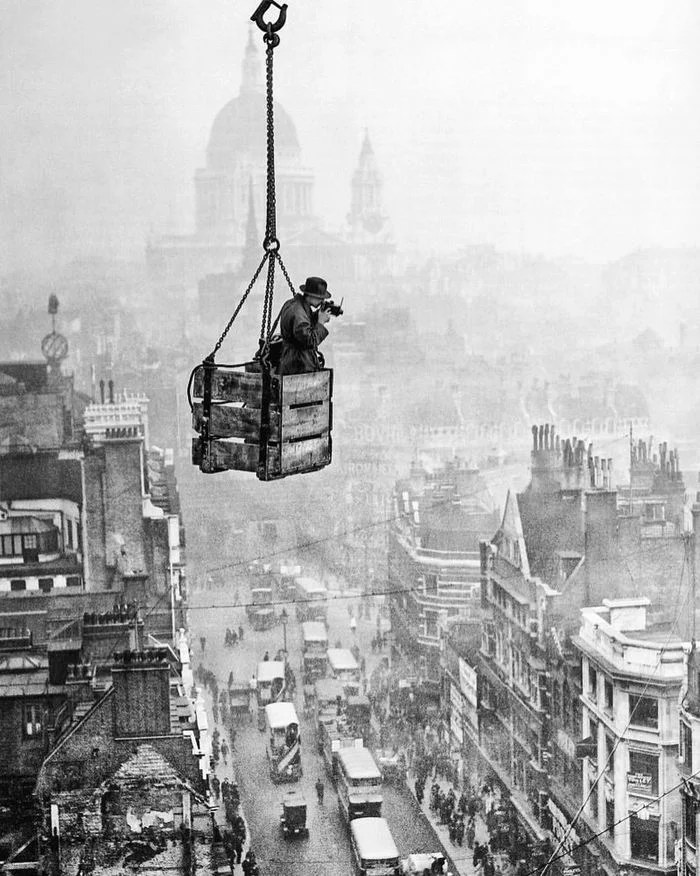 The time when there were no drones - London, England, From high, Retro, Historical photo, Black and white photo