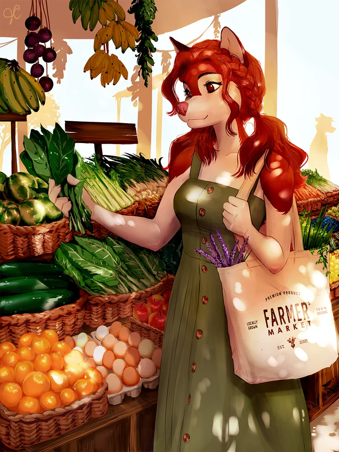 Farm shop - Furry, Art, Vegetables, Фрукты, Score, Thelupinprincess, Furry dog