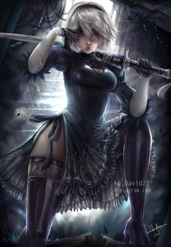 Yorha 2B - Drawing, NIER Automata, Yorha unit No 2 type B, Android, Girls, Art