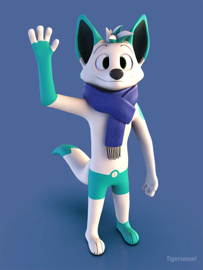 White fox - My, Furry, 3D, 3D modeling, Zbrush, Art, Tigersensei, Furry art, Furry canine, Fox