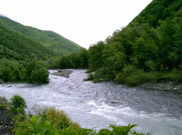 The meeting place of two rivers - the Black and White Aragvi - My, Nature, Unusual, beauty, Georgia, Georgian Military Road, River, Summer, 2018