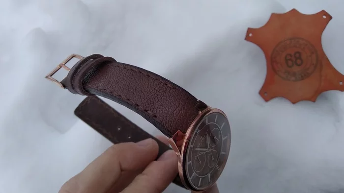 Handmade strap Skagen watch Маленькая пластиковая вставка - Моё, Рукоделие с процессом, Изделия из кожи, Ремешок, Наручные часы, Кожа, Механические часы, Ручная работа, Своими руками, Кожа натуральная, Напульсник, Хобби, Часы, Длиннопост