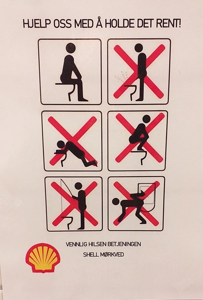 Interesting picture in the toilet, at a gas station - My, Humor, Toilet, Norway