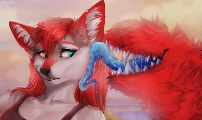 Delightful cheek - Furry, Art, Tailmaw, Language, Tail, Alenkavoxis