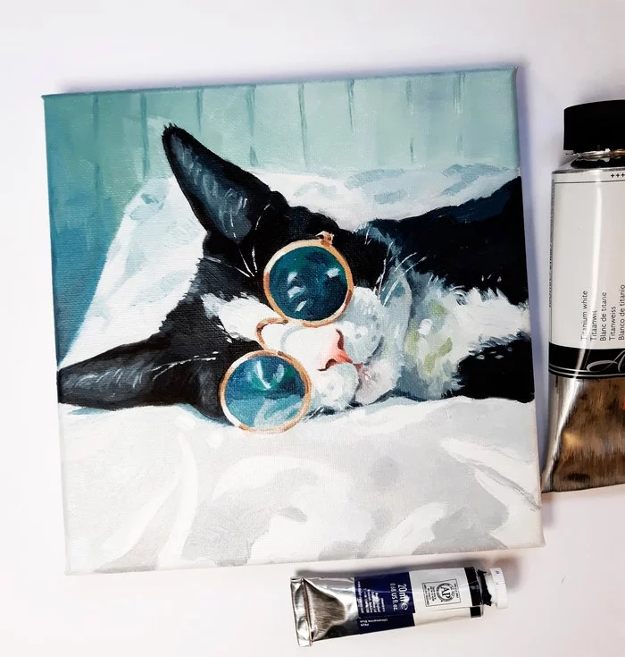 Post #8033982 - My, Oil painting, Painting, Animals, cat, Portrait by photo
