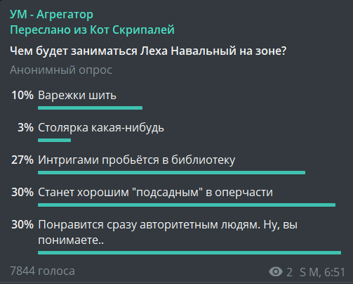 What will Alexei do in the zone? - My, Alexey Navalny, Prison, Drawing, Survey, Screenshot, Telegram, Politics