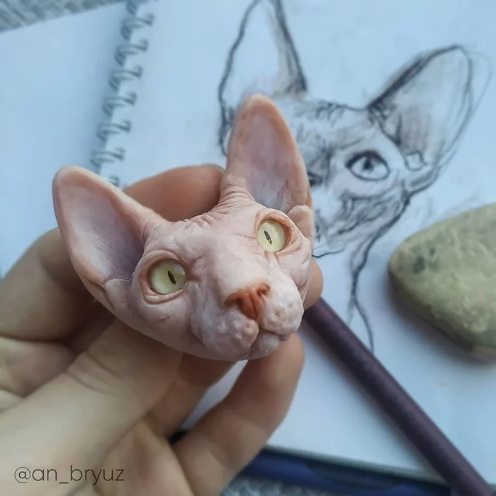 No! - These are not living sphinxes, they are made of polymer clay - My, cat, Sphinx, Animals, Pets, Handmade, Portrait, Art, Drawing, Polymer clay, Longpost, Needlework without process