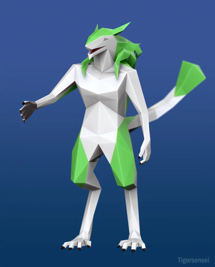 Low-poly sergal - My, Furry, 3D, 3D modeling, Zbrush, Art, Tigersensei, Furry art, Sergal, Low poly