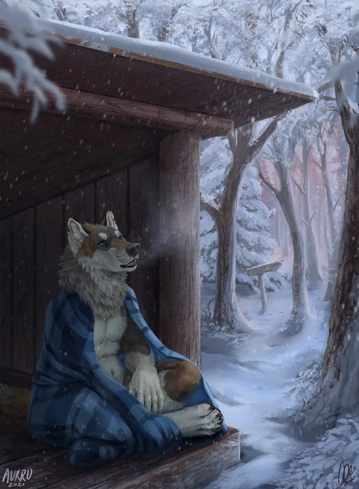 Cold Breath - Furry, Furry art, Furry canine, Furry wolf, Winter, Snow, Aurru