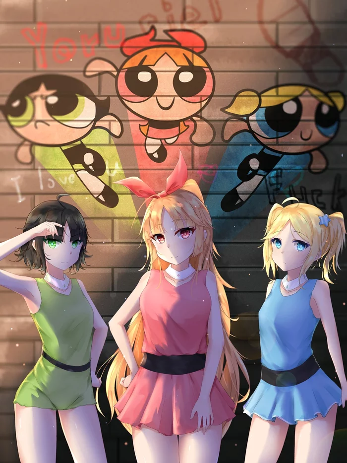 Super babes - Blossom, Bubbles, Buttercup, Art, Serials, Cartoons, Animated series Super Crumbs, Anime art