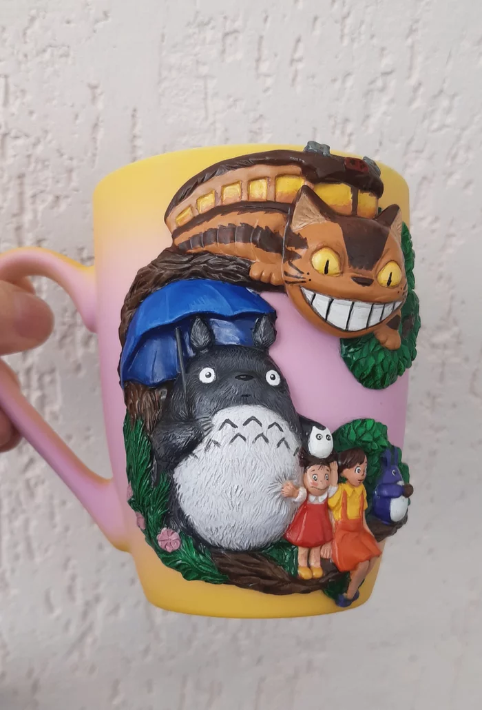 Another inspiration from Miyazaki's works - My, Handmade, With your own hands, Mug with decor, Totoro, Needlework without process, Polymer clay, Hayao Miyazaki, Longpost