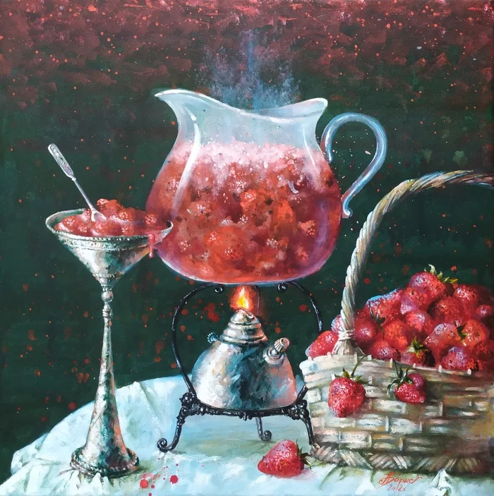 Painting Home alchemy - My, Fantasy, Still life, Painting, Art, Modern Art, Strawberry, Jam, Strawberry jam, , Painting, Illustrations, Strawberry plant, Strawberry (plant)