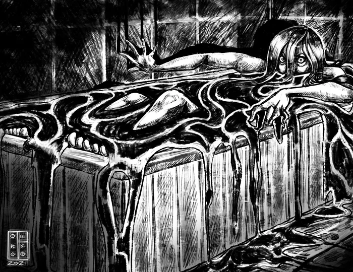 After the longest day - My, Digital drawing, Drawing, Day, A life, Horror, Bath, Art