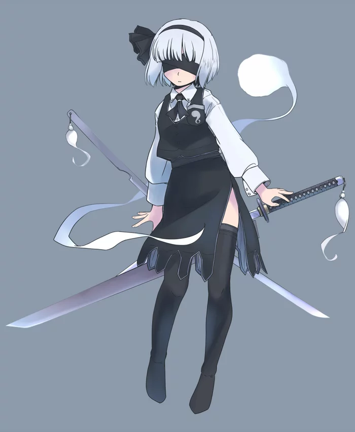 Konpaku Youmu - Konpaku Youmu, Yorha unit No 2 type B, Touhou, Anime art, Anime, Twitter, NIER Automata, Crossover, Rangycrow