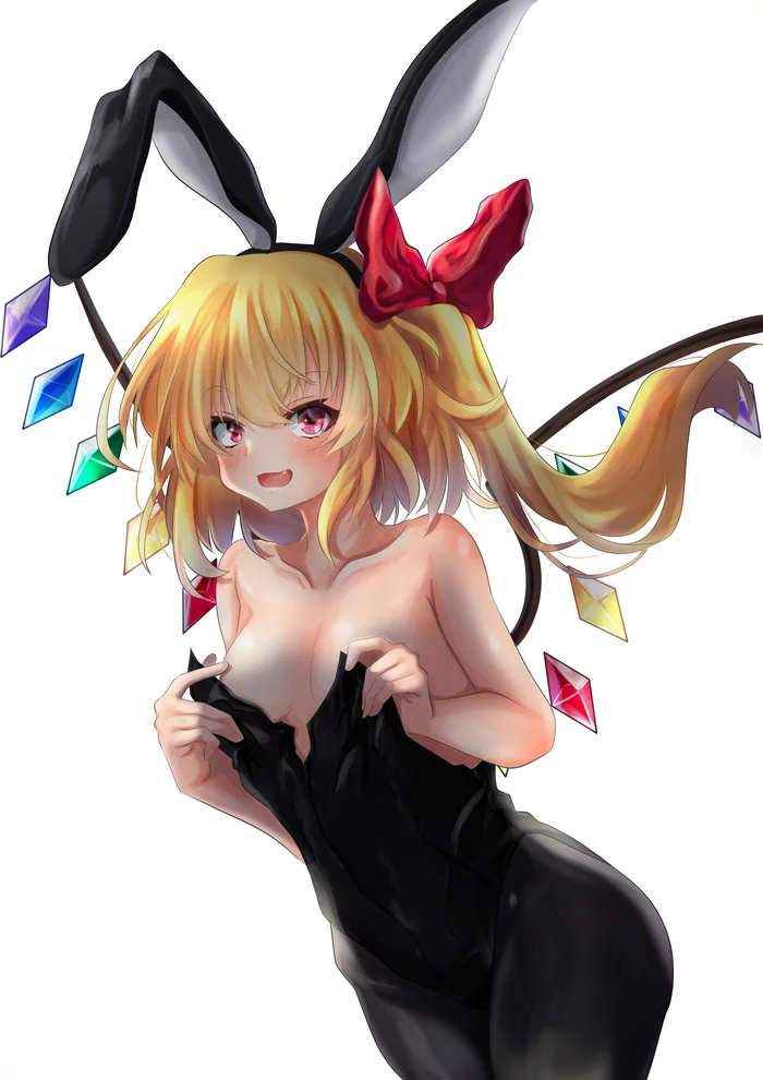 Bunny Flandre - NSFW, Touhou, Flandre Scarlet, Anime Art, Bunnysuit, Грудь, Аниме, Игры