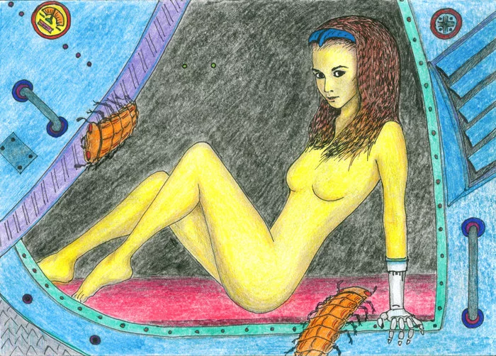 DanaГ«. Drawing with colored pencils and liners - NSFW, My, Danae, Colour pencils, Pencil drawing, Copyright, Liner
