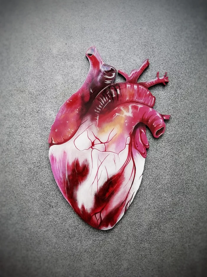 Panel Anatomical heart - My, Needlework without process, Anatomical heart, Heart, Acrylic, Epoxy resin, Painting, Longpost, Panel