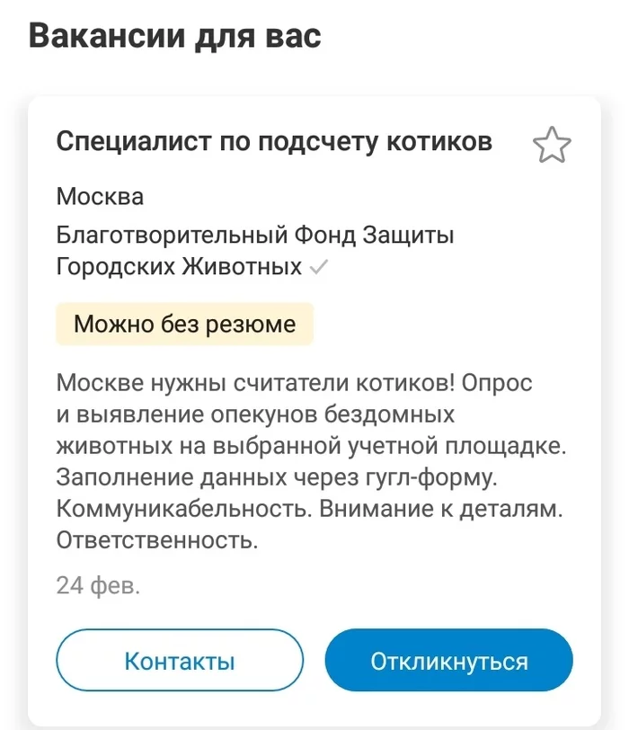 Вакансия: Считатель котиков - Кот, Благотворительность, Длиннопост