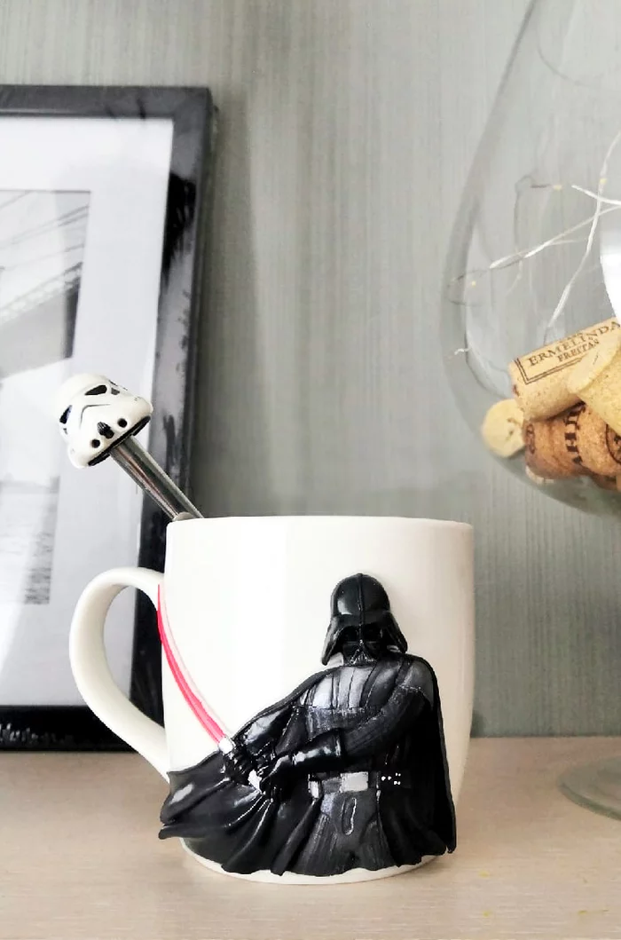 Darth Vader. - My, Needlework with process, Polymer clay, Mug with decor, Games, Darth vader, Star Wars, Pyre, Supergiant Games, , Presents, Creation, With your own hands, Кружки, Longpost, Video