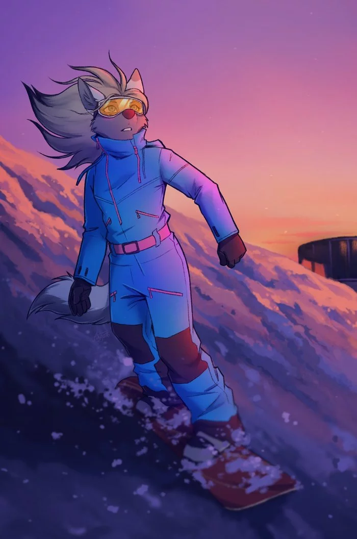 Koul - Furry, Anthro, Art, Furry wolf, Ango76, Snowboard