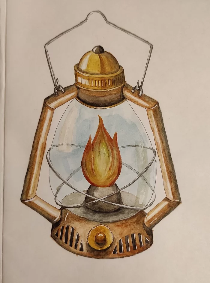 Lamp - My, Drawing, Watercolor, Лампа, Learning to draw