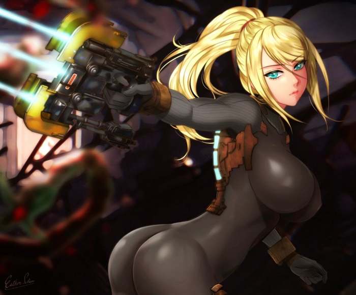 Samus Aran x Dead Space - NSFW, Art, Samus aran, Metroid, Game art, Dead space, Crossover, Booty, Breast, Erotic