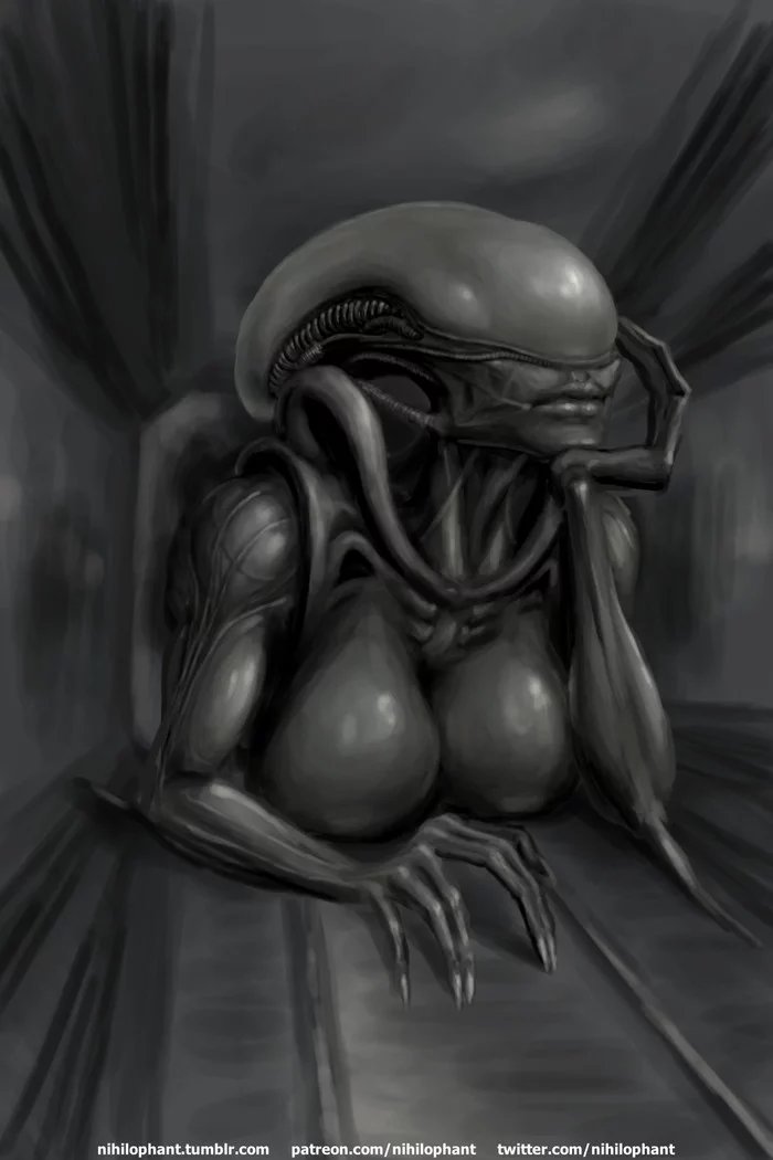 Stuck - NSFW, Art, Drawing, Erotic, Hand-drawn erotica, Movies, Alien movie, Xenomorph, Labia, Stuck, Ventilation, Longpost