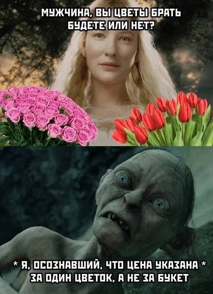 Actual - Lord of the Rings, Galadriel, Gollum, Collage, Memes, Humor, March 8, Flowers