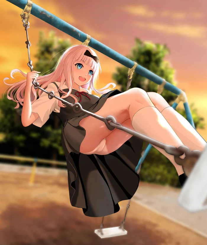 Chica on a swing - NSFW, Fujiwara chika, Kaguya-Sama wa Kokurasetai, Anime art, Swimsuit, Anime