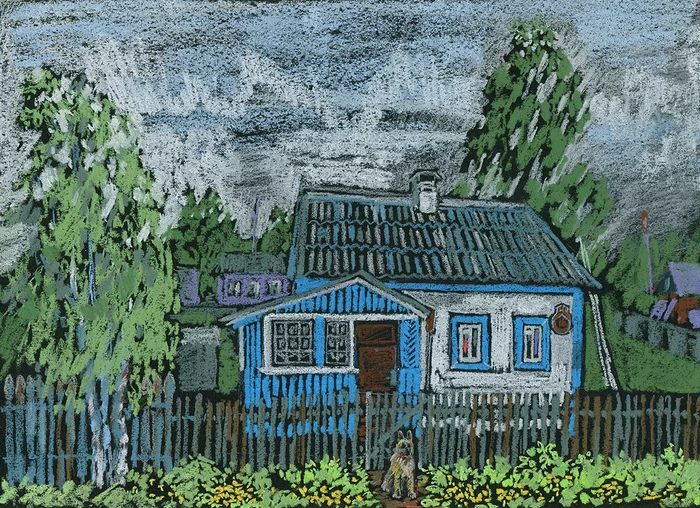 House in Kandalaksha - My, Drawing, Graphics, Pastel, Dry pastel, Village, Summer, Landscape