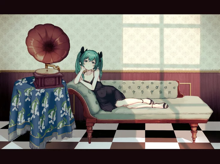 Скучно - Аниме, Vocaloid, Hatsune Miku, Anime Art, Граммофон