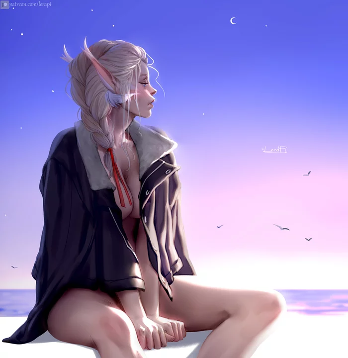 sunrise - NSFW, Art, Drawing, Girls, Elves, Erotic, Aleriia_V (lerapi)