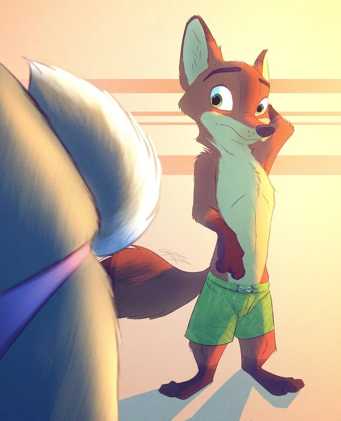 Summer vibes... with a view - Zootopia, Nick wilde, Judy hopps, Nick and Judy, Furry, Furry art, Furry fox, Furry rabbit, Furry edge, Art, Drawing, Swimsuit, Pointedfox