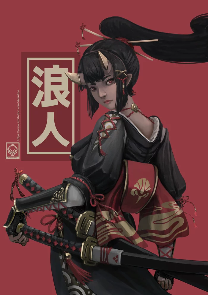 Oni girl - Art, Japanese mythology, Samurai, Demon they