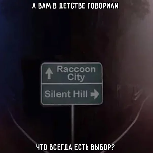 Maybe it's not too late to turn around... - Choice, Raccoon City, Silent Hill, Road sign, Picture with text, Memes, Humor