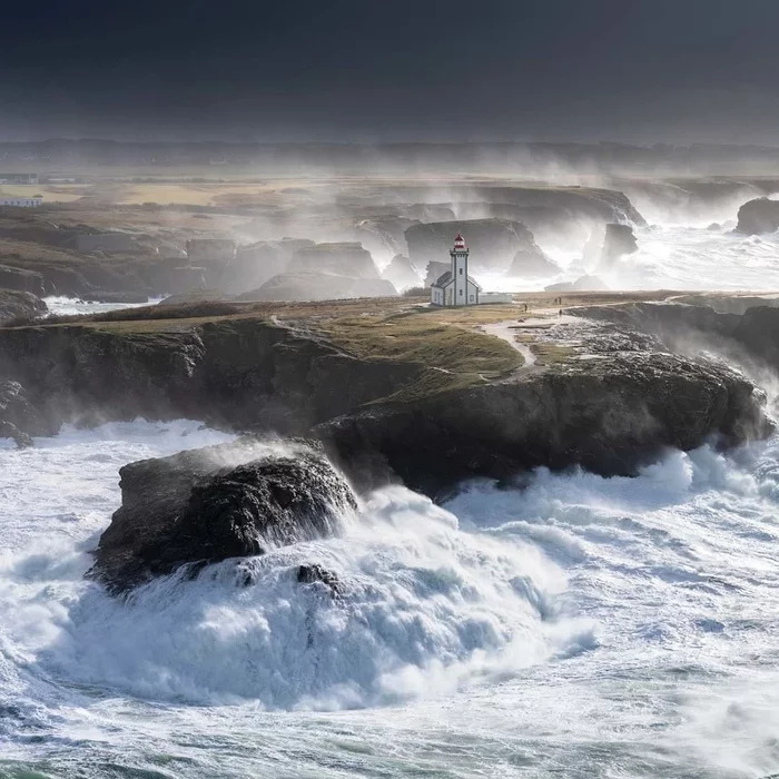 Over the gray plain of the sea the wind gathers clouds - Lighthouse, Island, Storm, Sea, The photo, France, Bay of Biscay