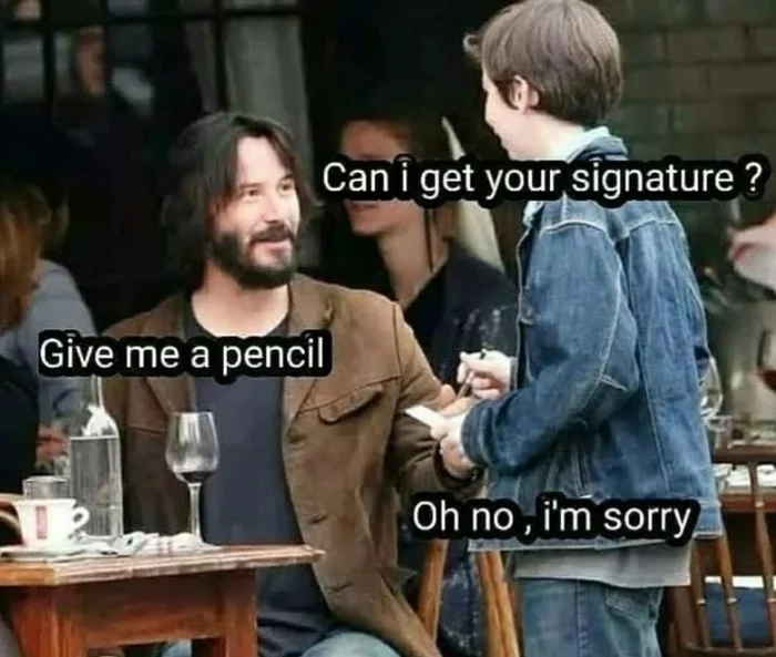Three with one pencil! - Keanu Reeves, John Wick, Pencil, Autograph, Humor, Actors and actresses
