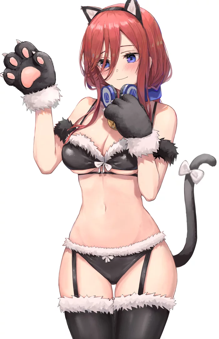 Neko Miku - NSFW, Anime, Anime art, Gotoubun no hanayome, Nakano miku, Swimsuit, Breast, Neko, Animal ears, Hand-drawn erotica, Erotic